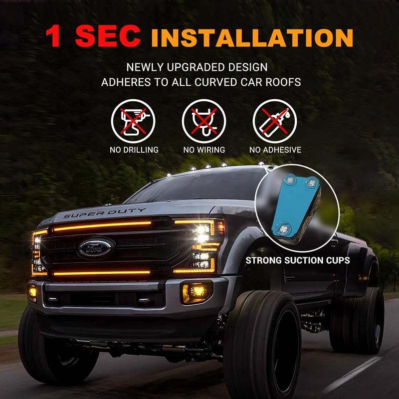 ALDST Solar Wireless No Drill Cab Lights for Truck Roof, IP67 Waterproof 5PCS, Solar-Powered Truck Cab Lights with Auto Sensor Luces para Techo de Carro (White) - Image 3